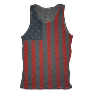 Hybrid Apparel Grey Red and Black Burnout American Flag Tank Top